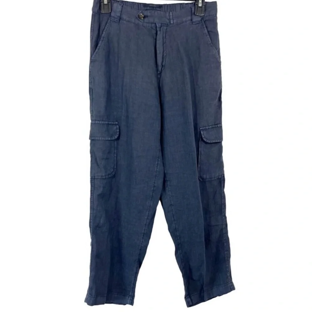 RACHEL Rachel Roy 💙 Blue Cargo Pants Relaxed Fit, size Large 100% Linen